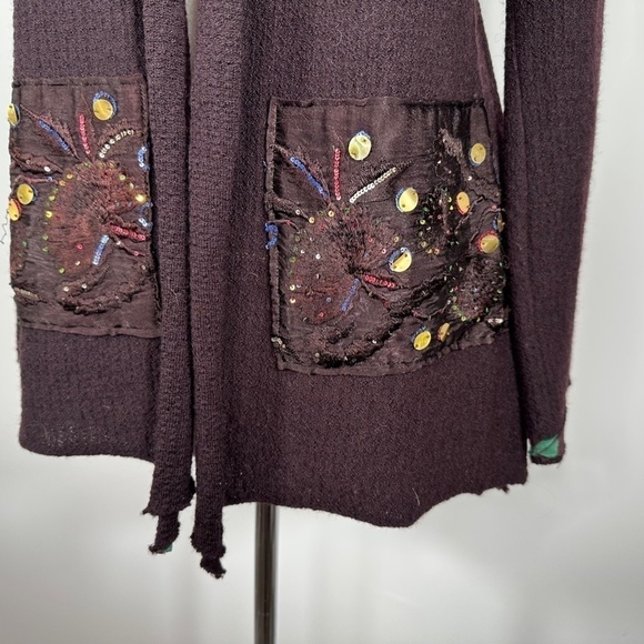 Omega Women Wool Silk Blend Open Front Cardigan Sz 1 Brown Made in Australia - Picture 4 of 12